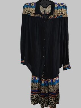 Vintage Jon Lawrence 2 Pc Skirt Set Size 20 Black Multi Print